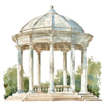 watercolor gazebo garden setting clip art preview