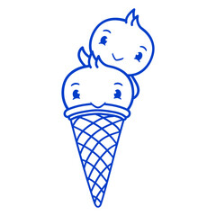 Two Birds Ice Cream Waffle Scoops Greeting Waving Design Lover Art Vector Illustration Card T-Shirt Poster Sticker Graphic Print Decorative Drawing Isolated Logo Decoration Symbol Creative Cool Style

