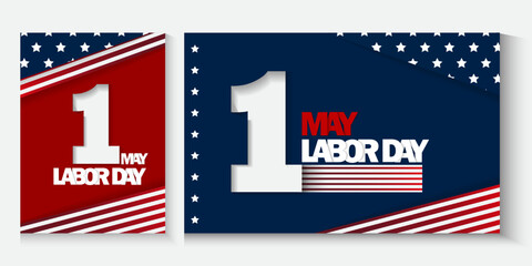 Naklejka premium Happy Labor Day banner, poster, cover. Promotion banner for USA Labor Day with USA flags and baloons. labor day background for decoration banners, posters, social media, advertising.