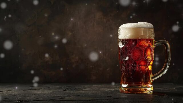 glass of beer on dark background. beer in glass cup with foam on brown wall background. beer for beer day celebration. fizzy drink in a glass that can quench thirst