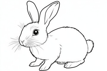 Cute rabbit sitting peacefully, showcasing its fluffy fur and attentive ears in a simple, outlined design perfect for coloring activities © ChaoticMind
