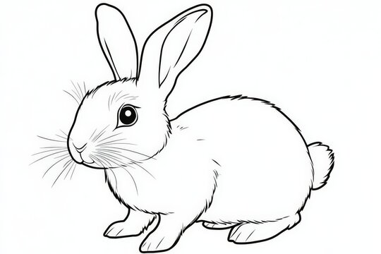 Cute rabbit sitting peacefully, showcasing its fluffy fur and attentive ears in a simple, outlined design perfect for coloring activities