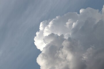 A close-up of the cloudy sky. Color background. Soft shapes. Simple composition. Abstract environment. Atmosphere of presence. Picture. Wallpaper. Poster. Postcard. Place to insert