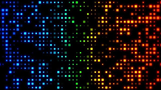 Technological background. Neon background of squares. Pixel abstraction.