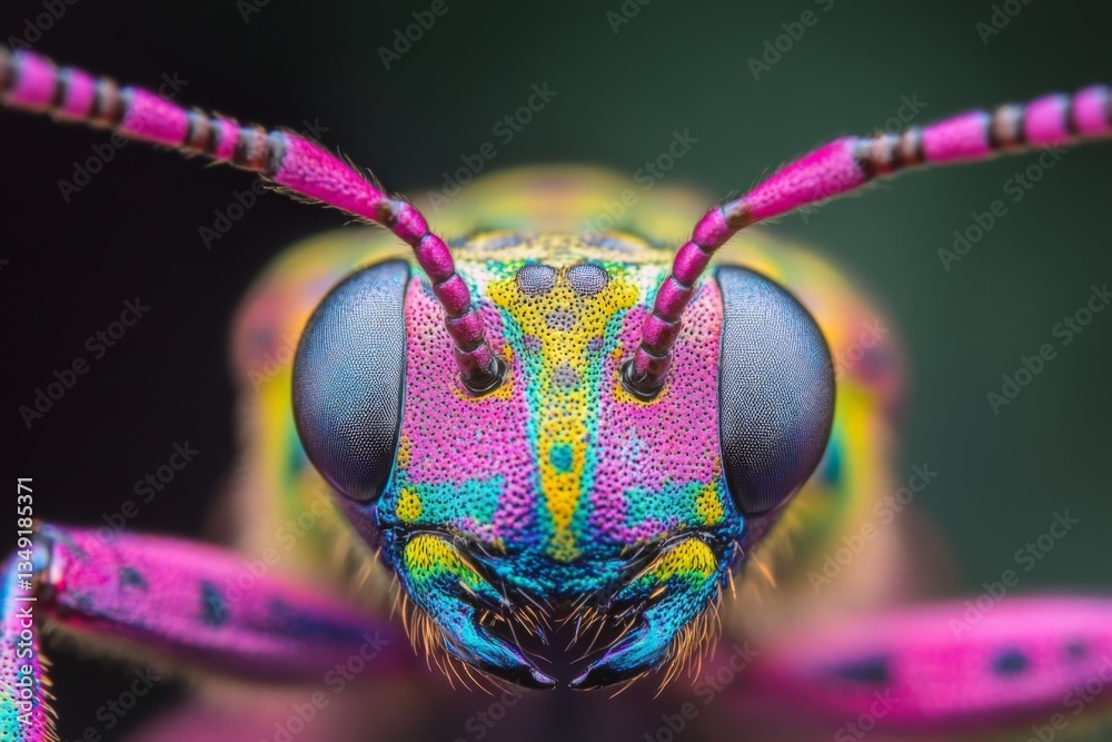 Poster Vibrant close-up of a colorful insect showcasing intricate patterns in a natural setting