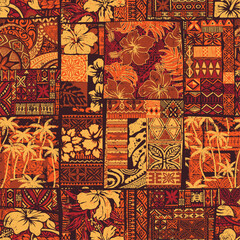 Hawaiian style traditional fabric patchwork wallpaper abstract vintage vector seamless pattern for fabric wear shirt pillow tablecloth carpet 