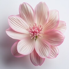 Fototapeta premium The image captures a delicate pink flower with soft petals, delicate stamens, and pollen-covered tips, showcasing its natural beauty in a sharp, well-lit, and delicate setting.