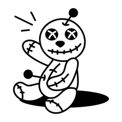 A hand drawn icon of a waving scary doll 
