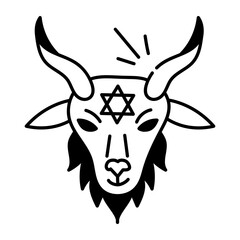 Goat skull with witchcraft symbol on head, doodle style icon

