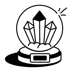 Magic crystals in a glass globe, doodle style icon 
