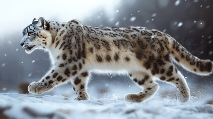 Fototapeta premium Majestic Snow Leopard in Winter Wonderland