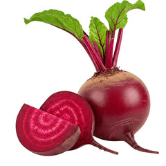 Beetroot fresh red beet with leaves and a half isolated transparent background, png