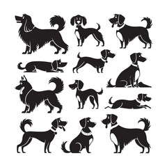set of dogs silhouettes