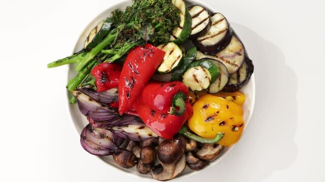 overhead view of grilled vegetables vegan bbq rotation food