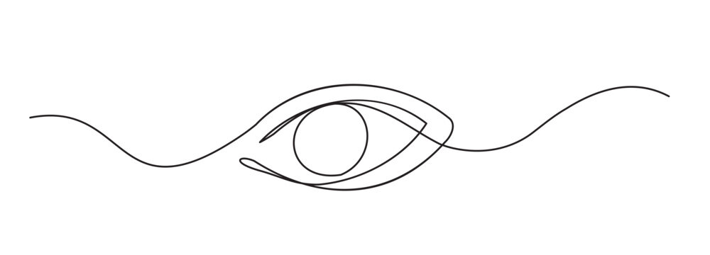 One line drawing eye Icon, single draw ophthalmologist symbol, human line art eyes