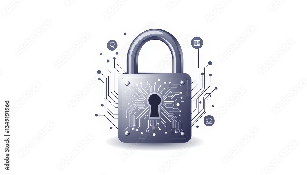 Poster digital padlock with circuit patterns symbolizing security