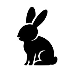 Obraz premium black silhouette of rabbit, bunny, side view, simple design, graphic art, minimalist, high contrast, vector illustration, clean lines, iconic shape, stylized animal, solid black.