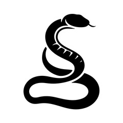 Fototapeta premium Minimalist snake icon, black and white graphic, curved S shape, sleek silhouette, simple design, bold contrast, negative space, modern logo, streamlined serpent, abstract representation, clean lines.