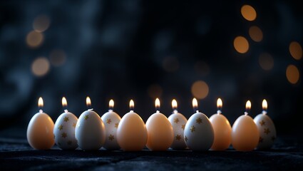 Decorative candles shaped like eggs provide elegant ambiance for special gatherings and celebrations in a dimly lit room