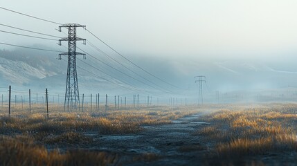 Misty Morning Transmission Lines