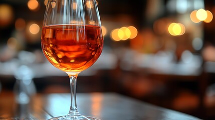 Ros? wine glass on restaurant table.