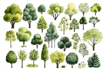 Detailed depiction of trees, bushes, and shrubs for landscaping