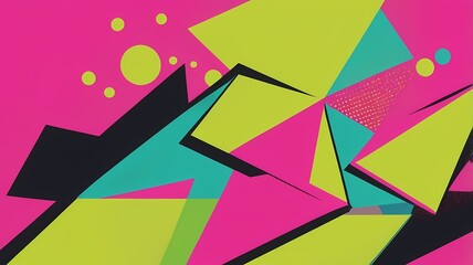 Bold geometric pop art with a hot pink and lime green color scheme