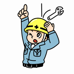 Illustration Artwork Warning Construction Worker Sign Mascot Cartoon Japanese Drawing Helmet Road Repair Cone Warning Anime Manga