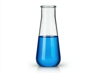 Clear glass laboratory flask filled with vibrant blue liquid