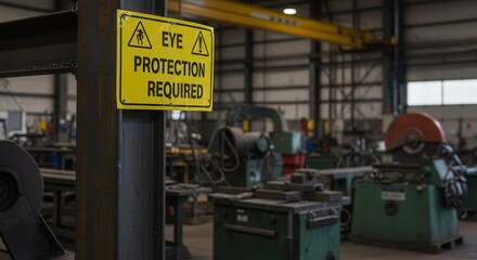 Naklejka premium Eye Protection Required Sign in Industrial Workshop Safety Awareness