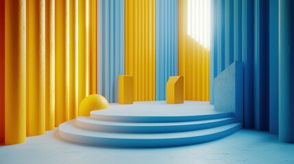 Fototapeta premium Colorful abstract architectural space with stairs.