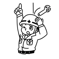 Illustration Artwork Warning Construction Worker Sign Mascot Cartoon Japanese Drawing Helmet Road Repair Cone Warning Anime Manga
