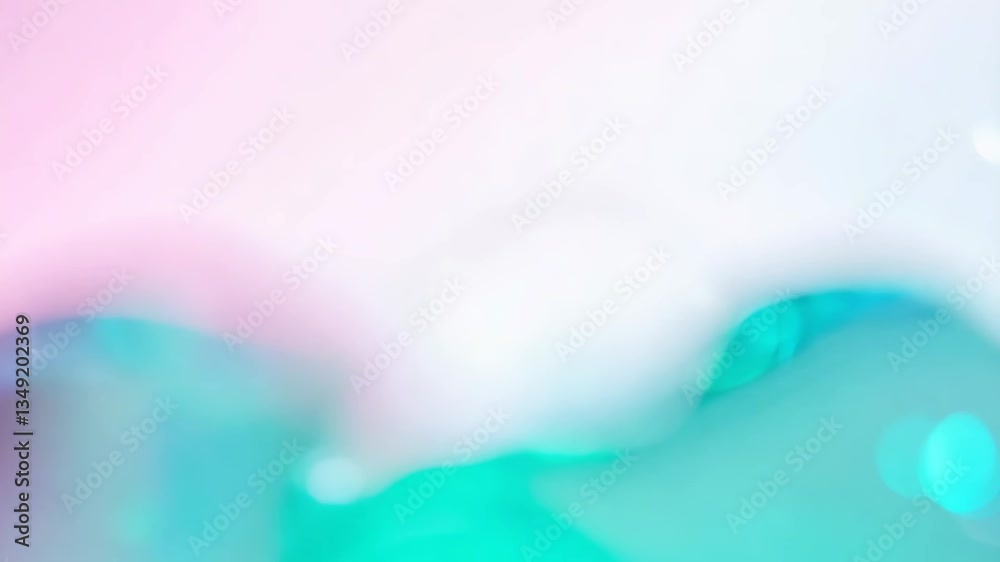 Poster A blue and white background with a green object in the middle. The object is blurry and has a shiny surface
