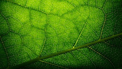 Close-up of Green Leaf Veins and Texture Showing Detailed Structure