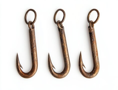 Three antique fishing hooks