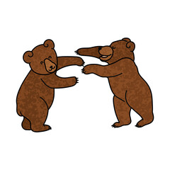 Vector Colorful Illustration of Two Little Bears Play Isolated on White Background