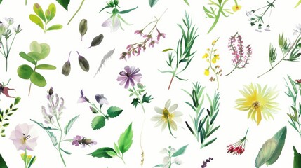 Charming Hand - Drawn Vector Watercolor Set: Herbs, Wildflowers, and Spices for a Rustic Touch