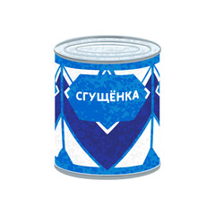 Vector Colorful Illustration of Tin Can of Condensed Milk Isolated on White Background