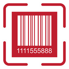 Red Barcode Scan vector icon. Code stripes sticker, Barcode label illustration. Bar code design for product.  EPS 10.