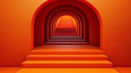 Abstract Orange Archway Hallway Design