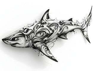 Obraz premium Tribal Shark Tattoo Design in Black and White