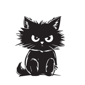 black white funny cute cat angry face activities in vector art