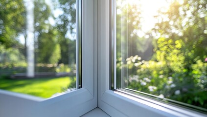 Bright Sunny View Through a White Window Frame