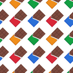 Vector seamless pattern with chocolate bars. Delicious dessert in flat style