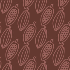 Vector seamless pattern with cocoa beans. Simple repeated background in brown color