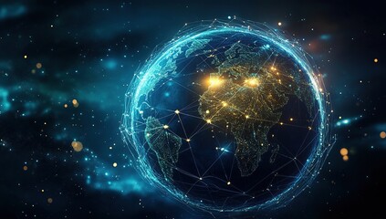 Obraz premium Glowing Digital Earth in Dark Space