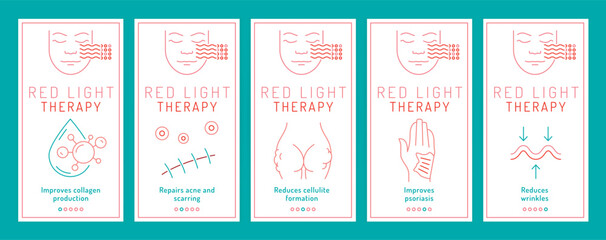 Red light therapy banners with linear icons.