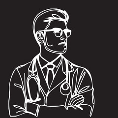 Scientist in black suit on black background in vector art
