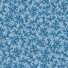 Seamless pattern with hand drawn blue corals on light blue. Perfect for textile, fabric, wrapping paper, home decoration, bedding, beauty product packaging, backdrop, wall hanging, clothing, swimwear