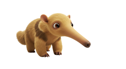 Cute Animated Anteater Walking on Transparent Background